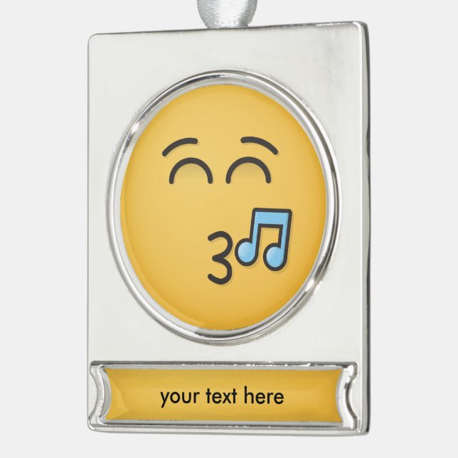 Whistling Face with Smiling Eyes Silver Plated Banner Ornament (Left)