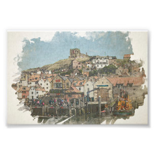 Whitby Charm: St. Mary’s Church and Harbour Photo Print