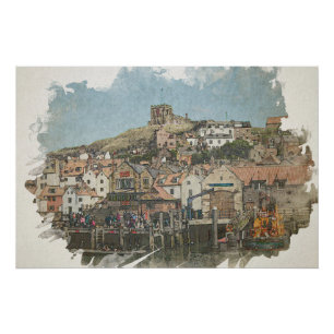 Whitby Charm: St. Mary’s Church and Harbour Poster