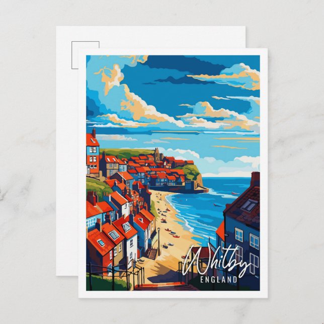 Whitby England vintage travel illustration Postcard (Front/Back)