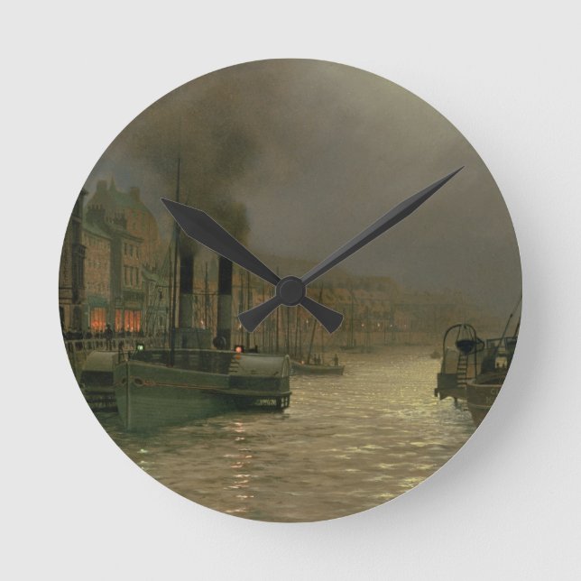 Whitby Harbour - Night, 1899 (oil on canvas) Round Clock (Front)