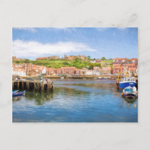 Whitby Harbour view with the Abbey Postcard