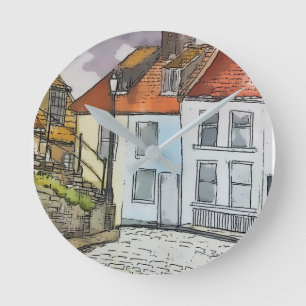 Whitby Steps Scarborough Original Painting Round Clock
