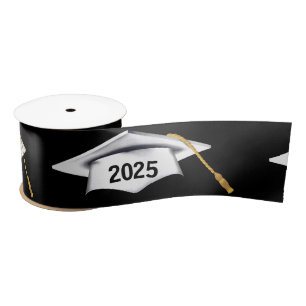 White 2024 Graduation Caps On Black Satin Ribbon