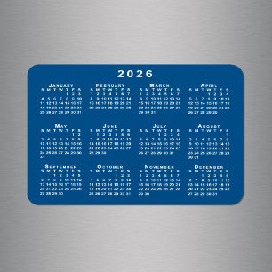 White 2026 Calendar Blue Background Template Magnet