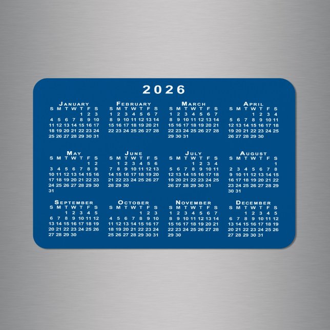 White 2026 Calendar Blue Background Template Magnet (White 2026 Calendar Blue Background Template Magnet in situ)
