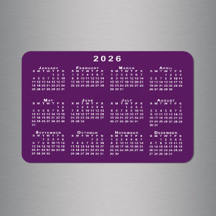 White 2026 Calendar on Purple Background Template Magnet
