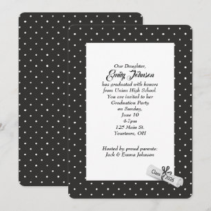 White 2026 Diploma on Polka Dot Pattern Invitation