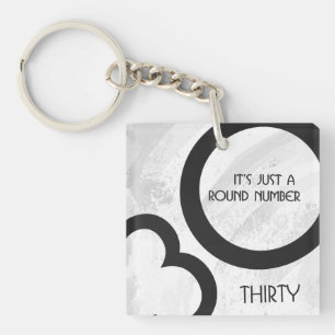 White 30 Decade Birthday Key Ring