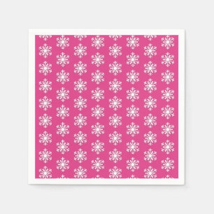 White 3-d Snowflake on Peppermint Pink Napkin