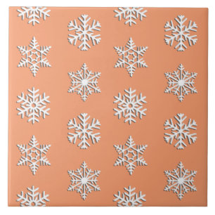 White 3-d snowflakes, Customisable Background Ceramic Tile