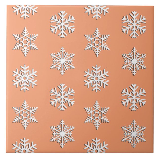 White 3-d snowflakes, Customisable Background Ceramic Tile (Front)