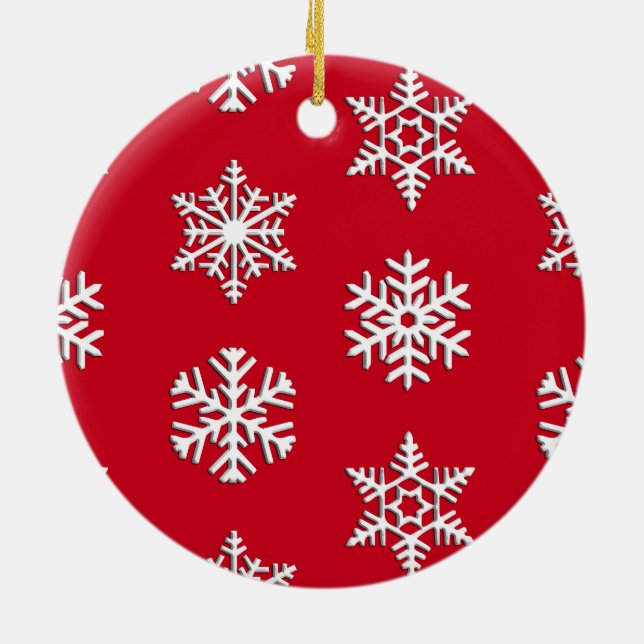 White 3-d snowflakes, Customisable Background Ceramic Tree Decoration (Back)