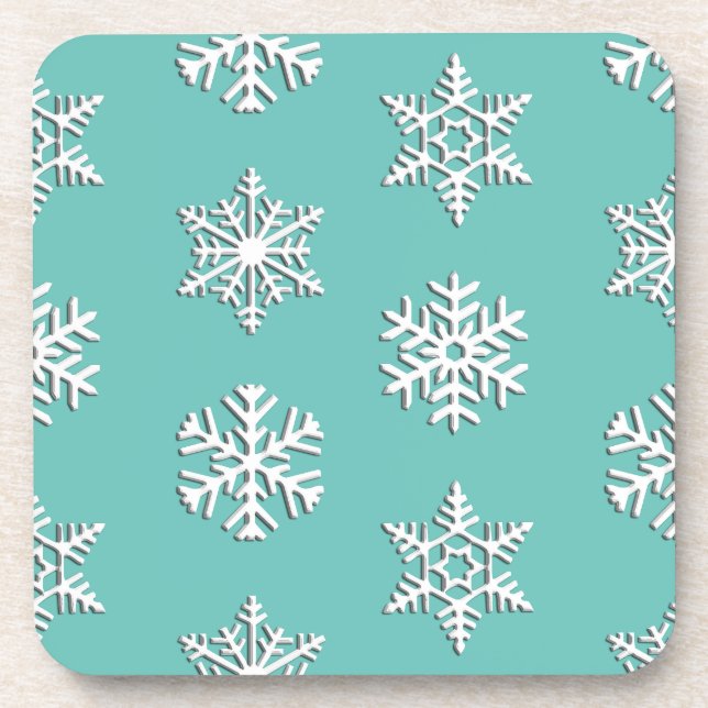 White 3-d snowflakes, Customisable Background Coaster (Front)