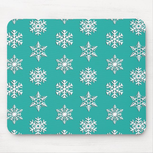 White 3-d snowflakes, Customisable Background Mouse Pad (Front)