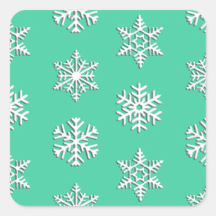 White 3-d snowflakes, Customisable Background Square Sticker