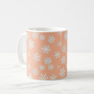 White 3-D Snowflakes on a Peach Background Coffee Mug