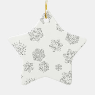 White 3-d snowflakes on a white background ceramic ornament