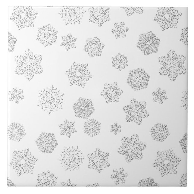 White 3-d snowflakes on a white background ceramic tile (Front)