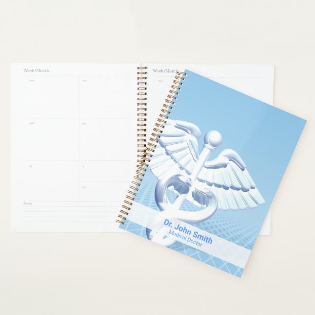 White 3D Caduceus Medical Blue Design Planner (Display)