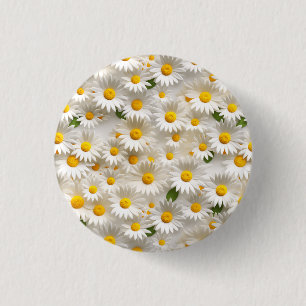 White 3D Daisy Seamless Pattern 3 Cm Round Badge
