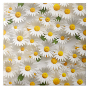 White 3D Daisy Seamless Pattern Ceramic Tile