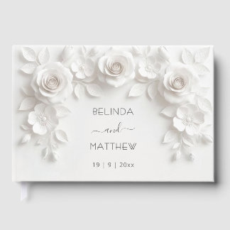 White 3D Floral Roses | Wedding Guest Book