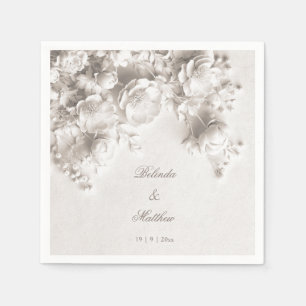 White 3D Floral Roses   Wedding Napkin