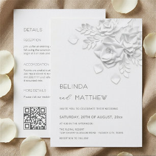 White 3D Flowers All-In-One Casual Wedding  Invitation