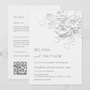 White 3D Flowers All-In-One Casual Wedding  Invitation