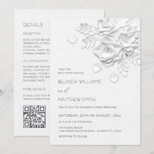 White 3D Flowers All-In-One Wedding Invitation