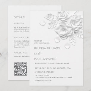 White 3D Flowers All-In-One Wedding Invitation