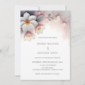  White 3D Flowers  Invitation