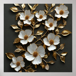 White 3d flowers poster