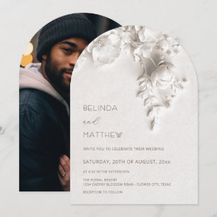 White 3D Flowers Roses Casual Wedding Invitation