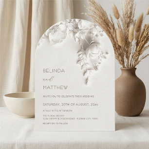 White 3D Flowers Roses Casual Wedding Invitation