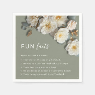 White 3D Flowers Roses Fun Facts Wedding  Napkins