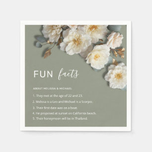 White 3D Flowers Roses Fun Facts Wedding  Napkins
