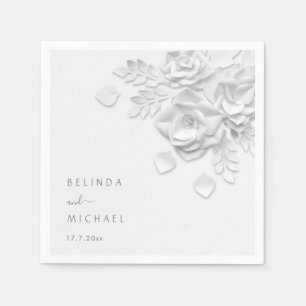 White 3D Flowers Roses Minimalist Wedding Napkin