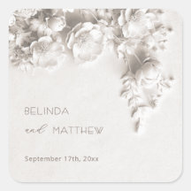 White 3D Flowers Roses Minimalist Wedding 
