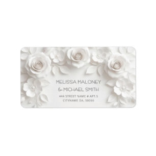 White 3D Flowers Roses Wedding Label