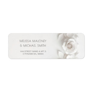 White 3D Flowers Roses Wedding Return Address Label
