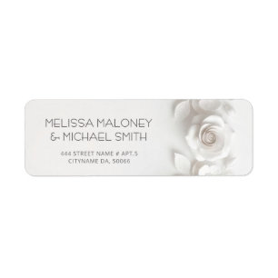 White 3D Flowers Roses Wedding Return Address Label