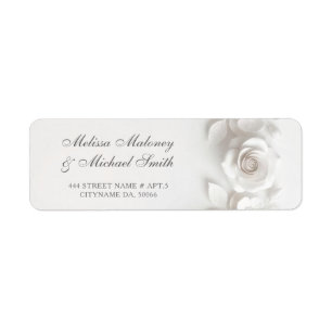 White 3D Flowers Roses Wedding Return Address Label