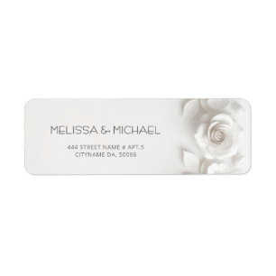 White 3D Flowers Roses Wedding Return Address Label