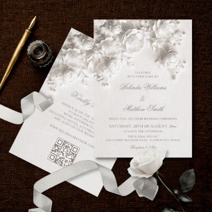 White 3D Flowers Vintage Wedding Invitation