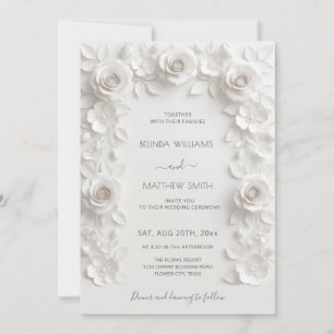 White 3D Roses Frame Wedding Minimalist Invitation