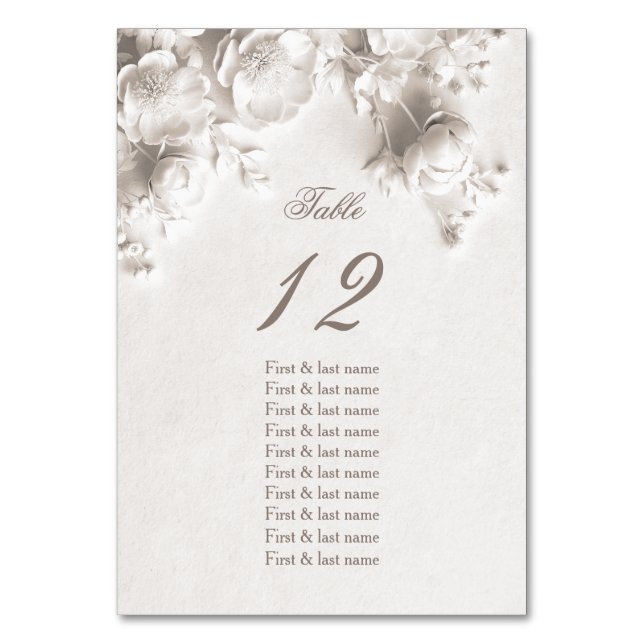 White 3D Roses Wedding Guest Names  Table Number (Front)