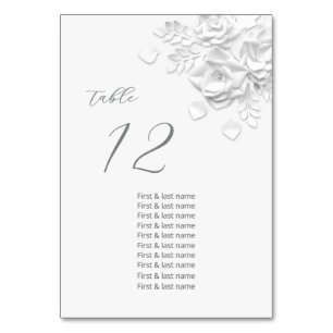 White 3D Roses Wedding Guest Names  Table Number
