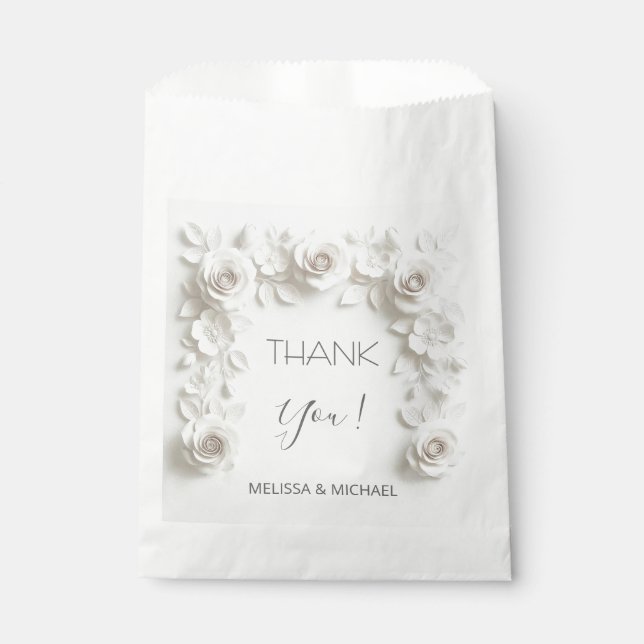 White 3D Roses Wedding Thank You Favour Bag (Front)